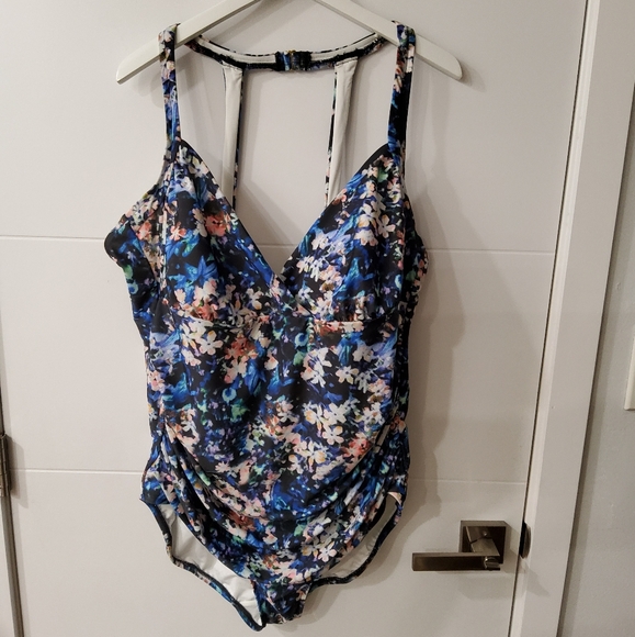 Badgley Mishka Floral Print Shirred One-Piece Swimsuit Size 22W